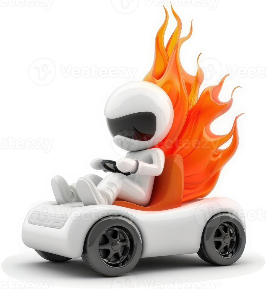 White go-kart racer engulfed in fiery flames. png