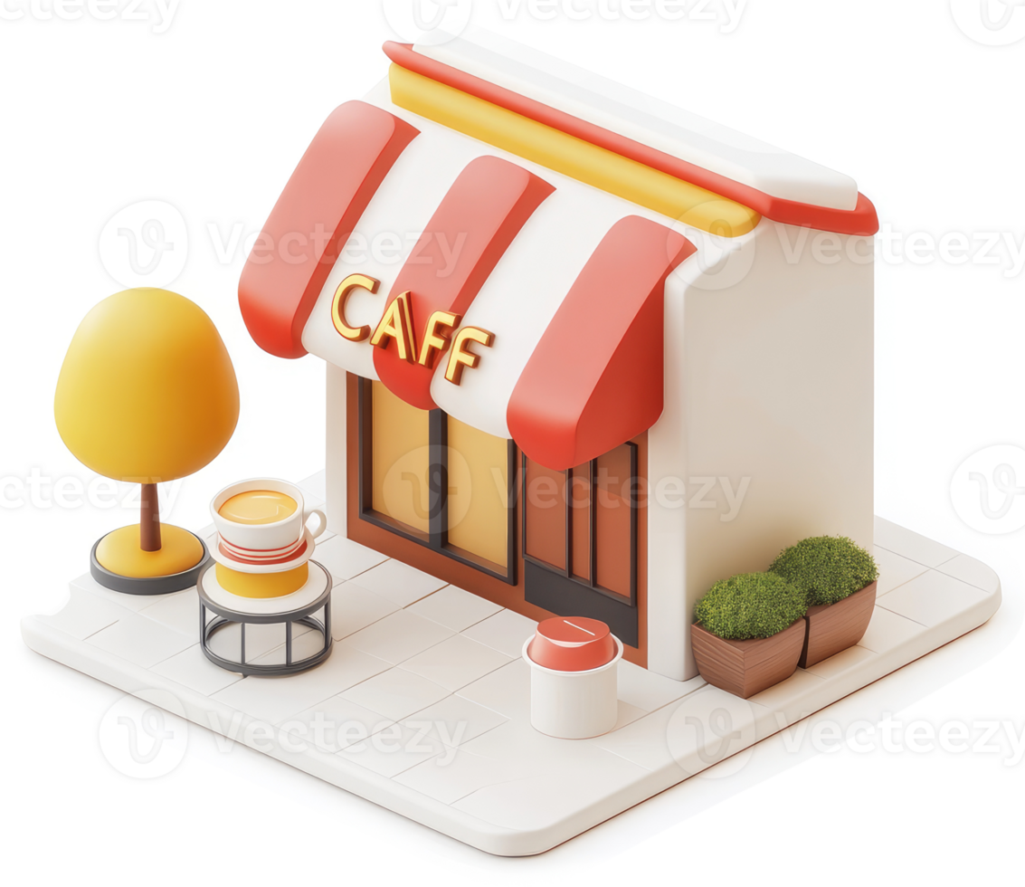 Colorful cafe storefront design with charming details. png