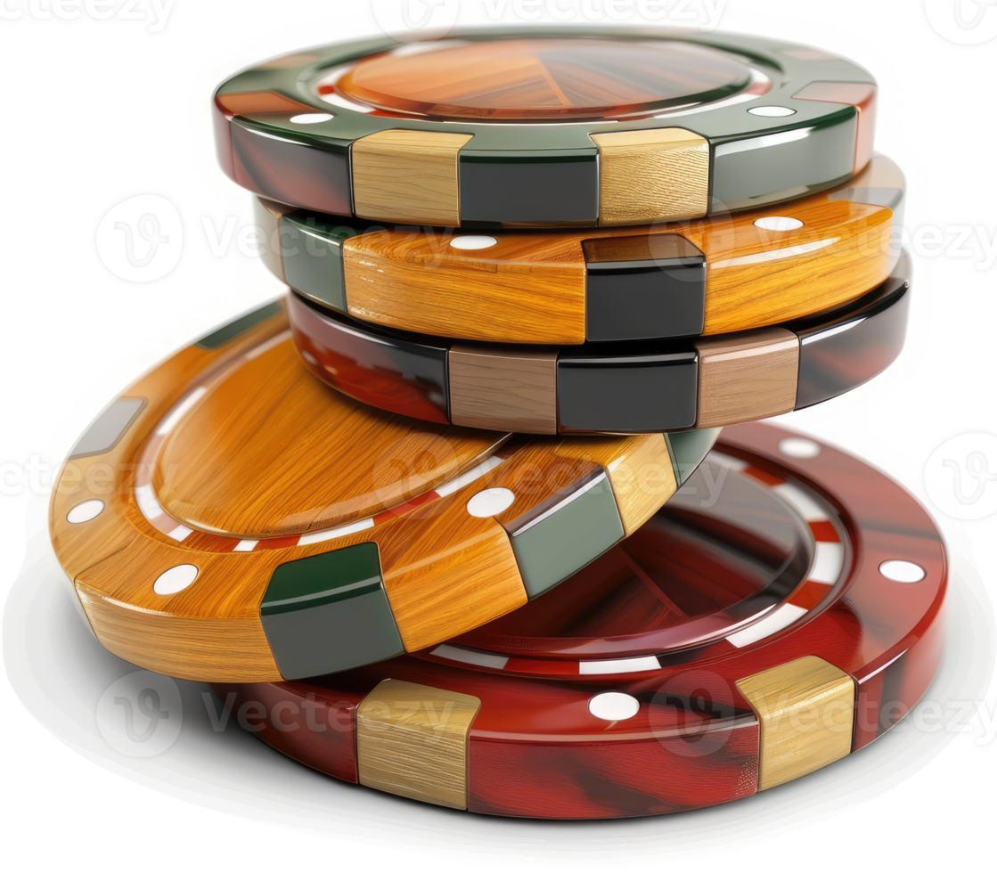 Colorful poker chips stacked high for a game. png