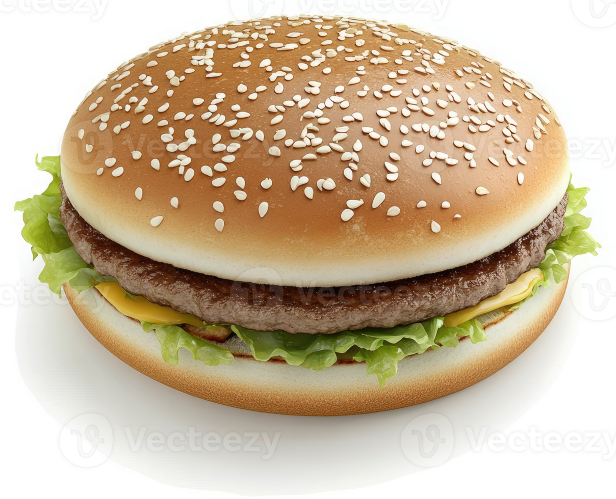 Classic cheeseburger with lettuce and sesame seeds. png