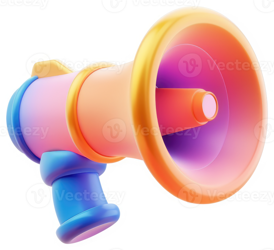 Vibrant, colorful megaphone graphic design. png