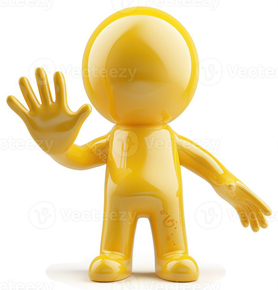 A cheerful, stylized yellow figure is waving. png