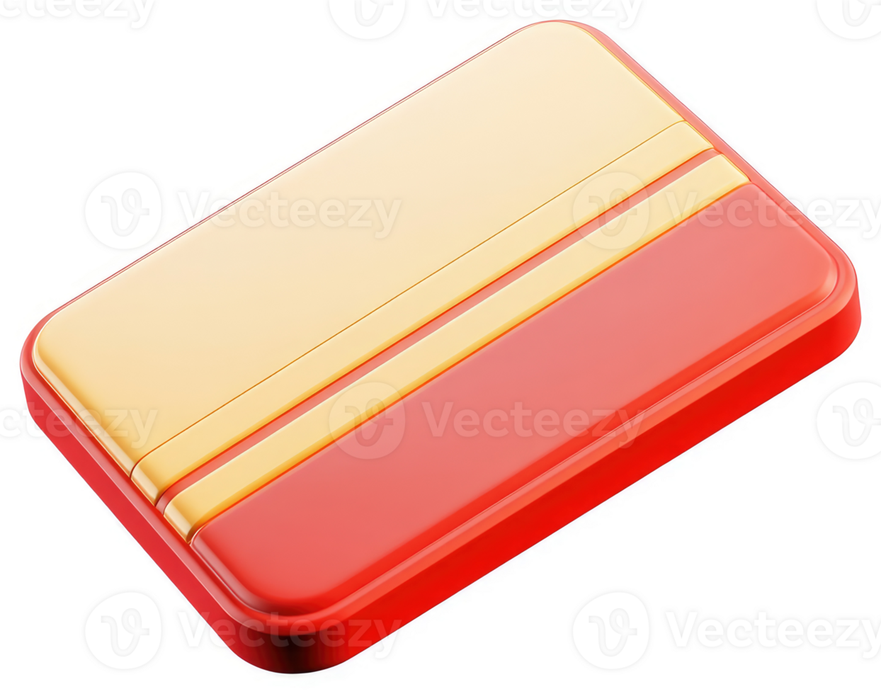 A rectangular, red and gold, stylized credit card or identification case. png