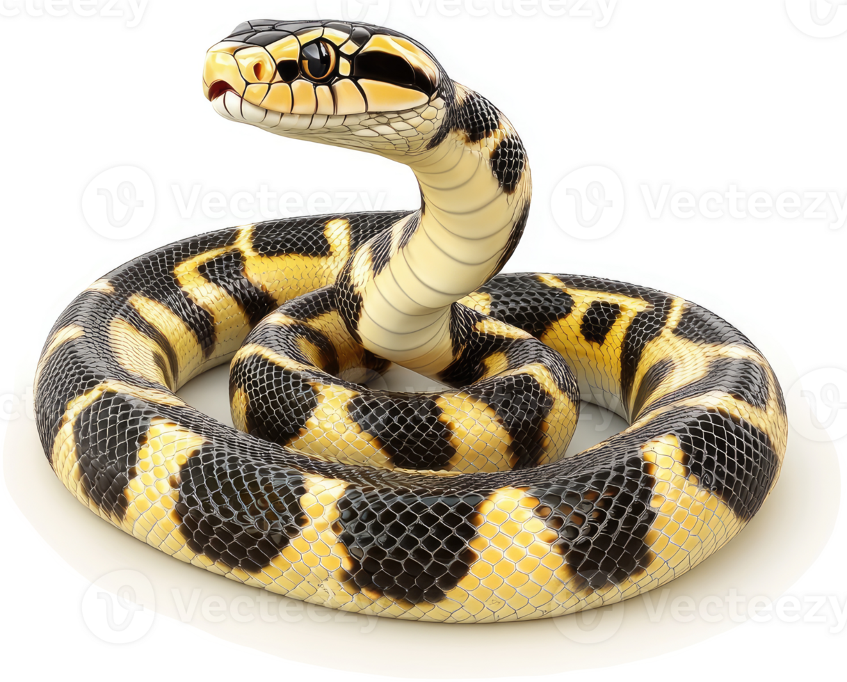 Venomous snake coiled, displaying intricate pattern. png