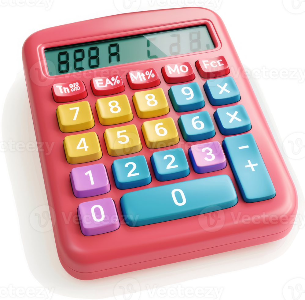 Colorful, practical handheld calculator with numerical keys. png