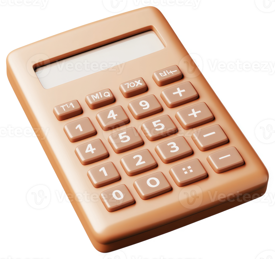 A peach-colored calculator with numerical keys. png