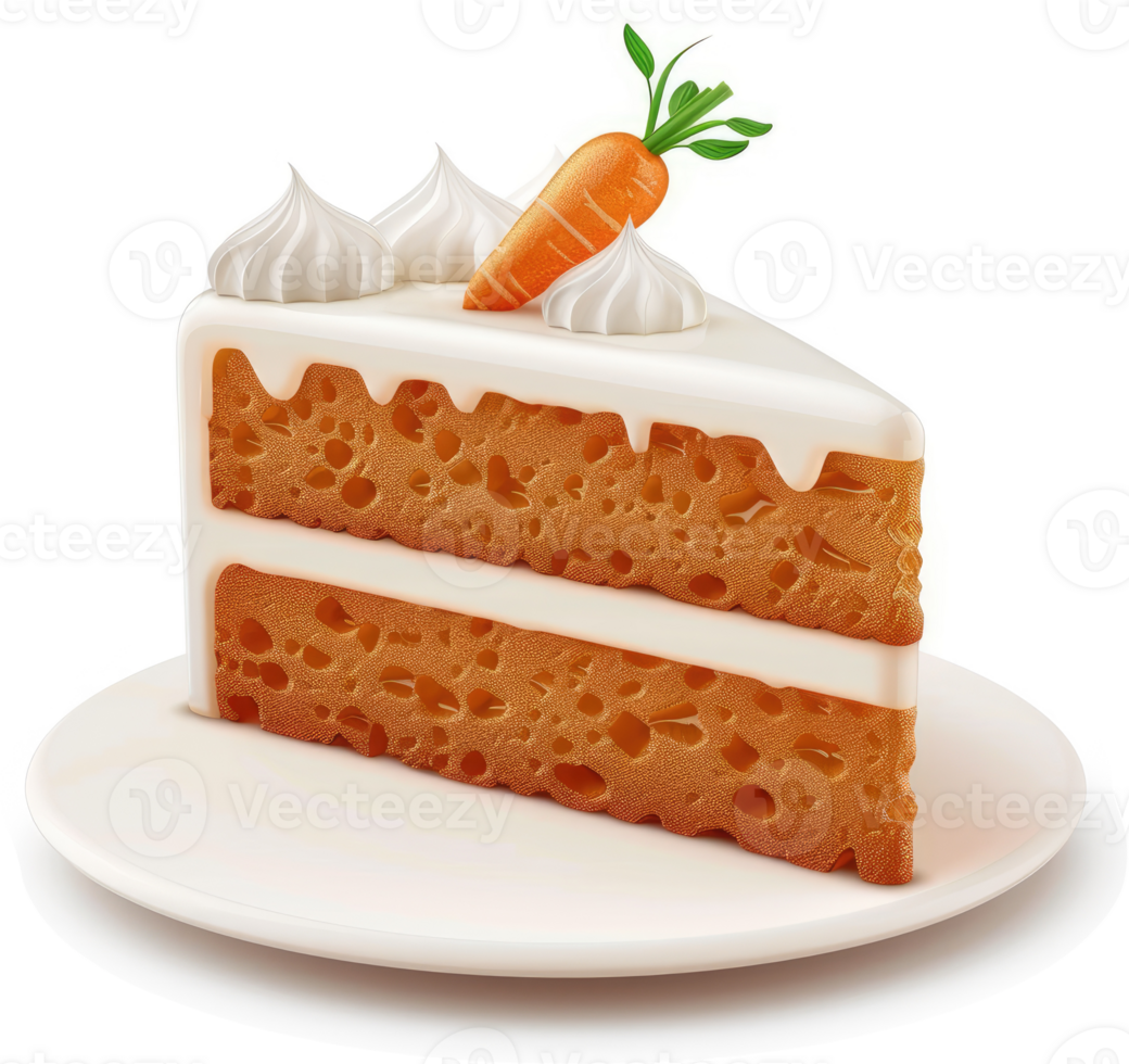 Delicious carrot cake slice garnished with cream and carrot. png
