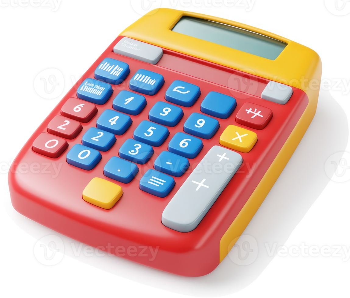 Colorful plastic calculator with numeric keys. png