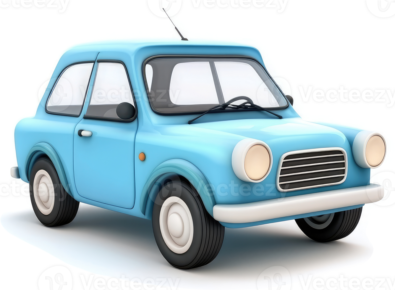 Light-blue cartoon car with vintage design. png