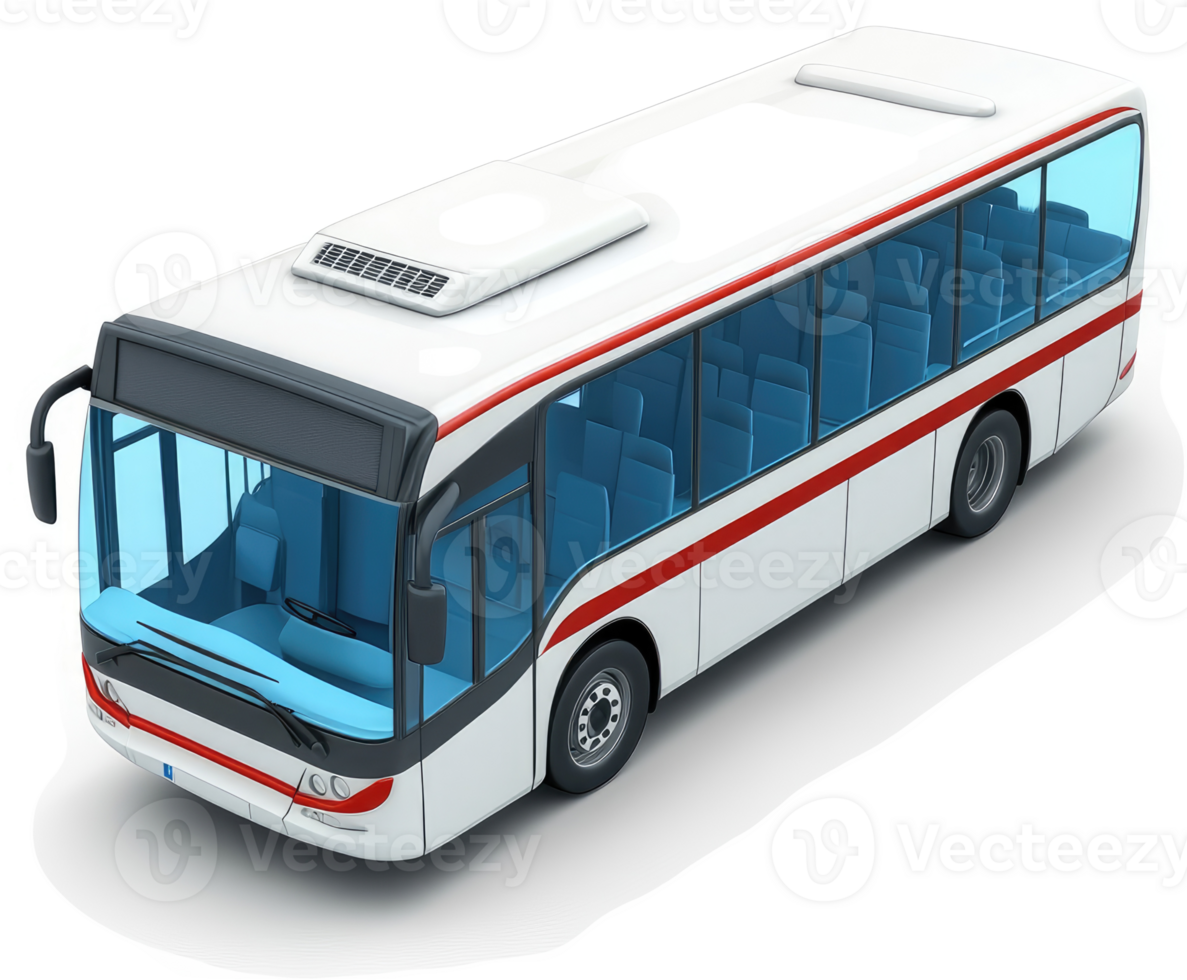 Modern city bus, rendered in white with red accents. png