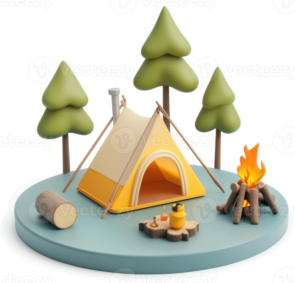 Charming campsite scene with a vibrant yellow tent. png
