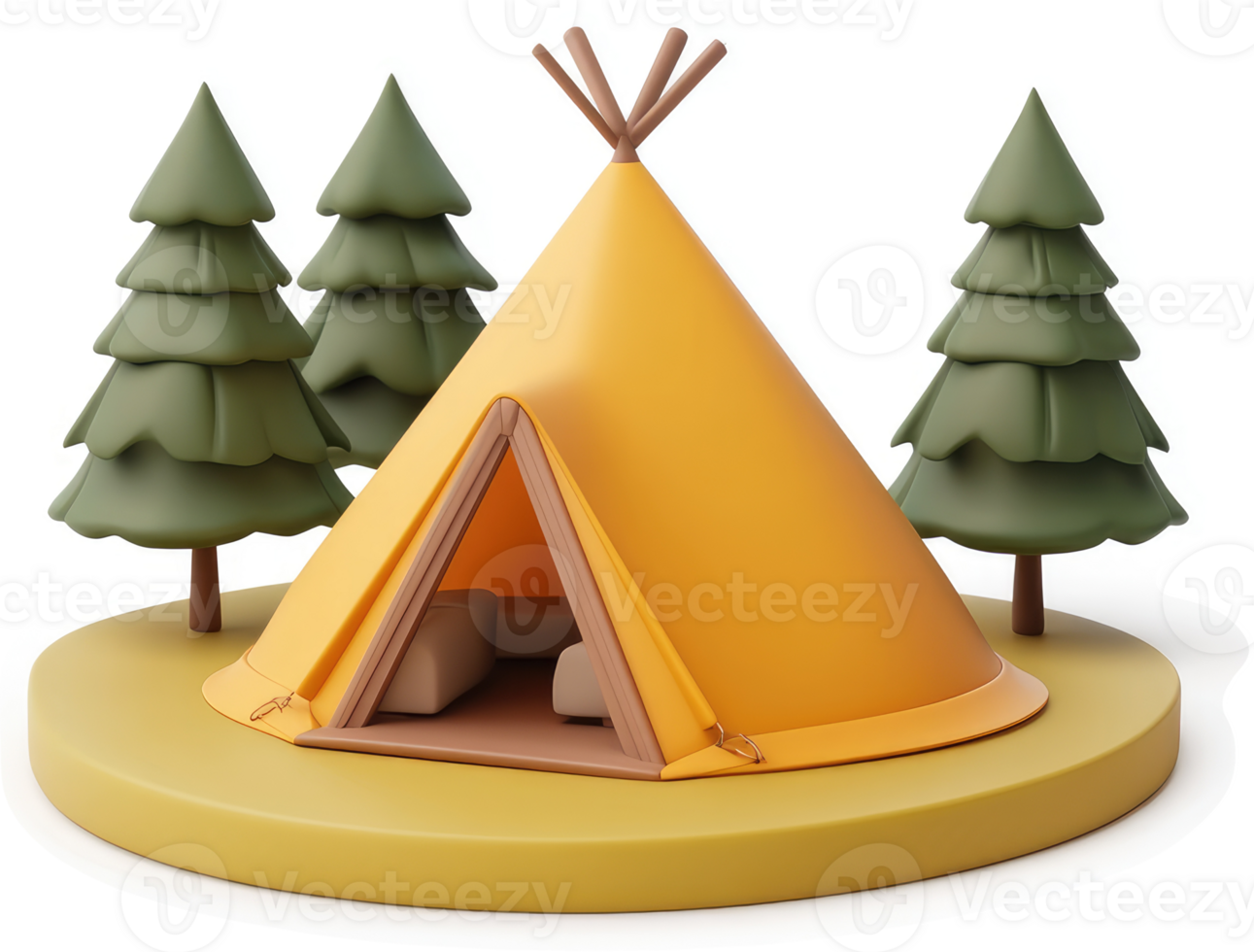 Cartoonish illustration of a teepee in a forest clearing. png