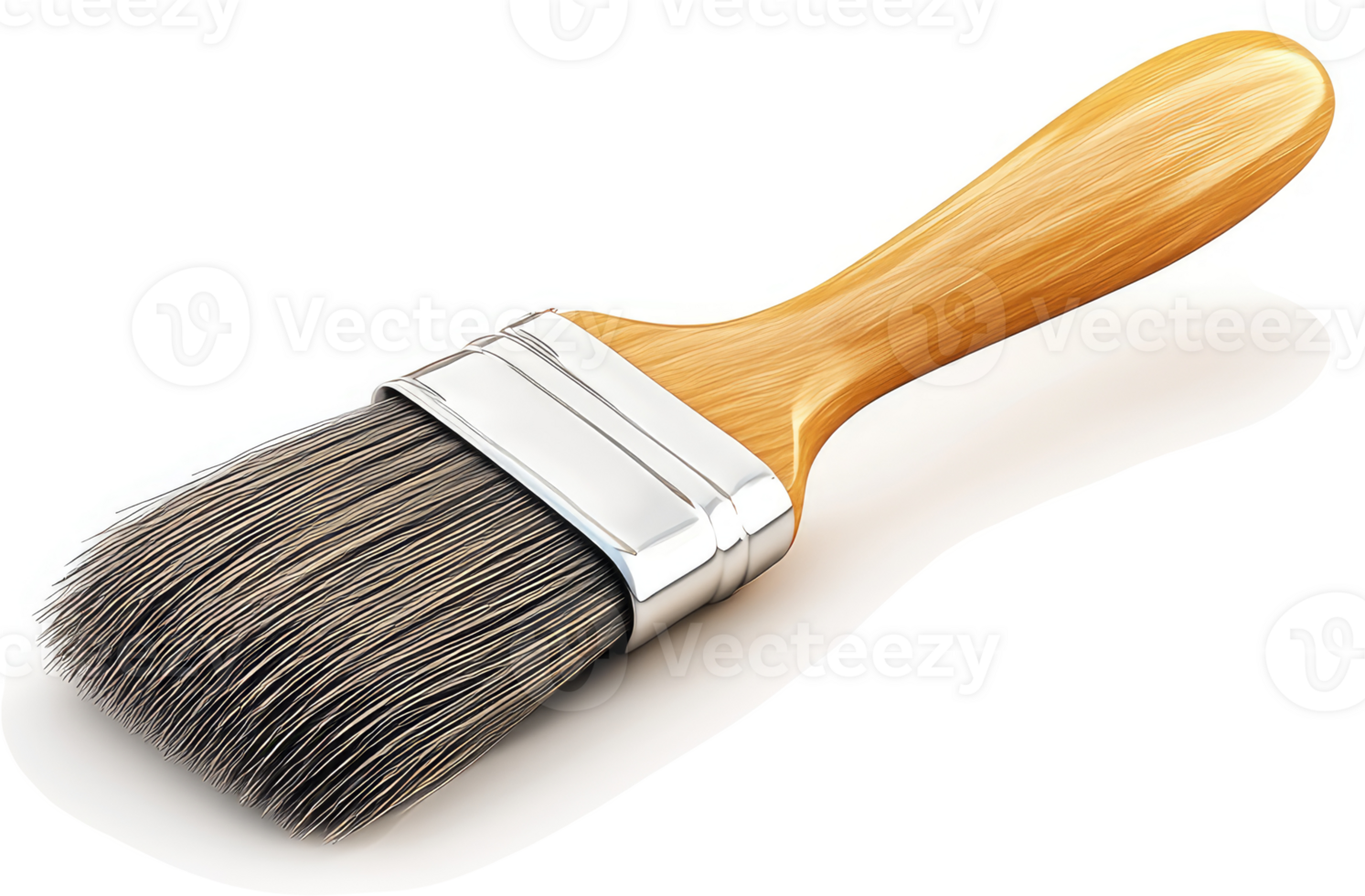 Wooden-handled paintbrush, ready for application. png