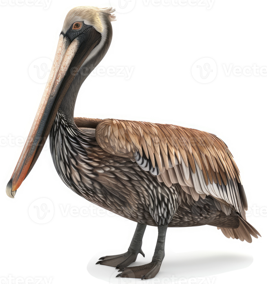 Brown pelican profile against a plain white background. png