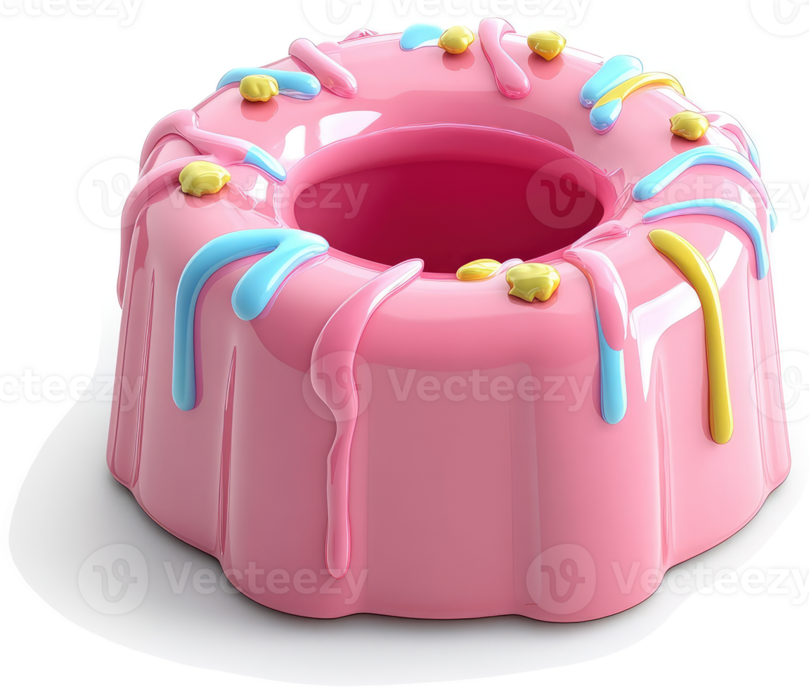 Pink glazed bundt cake with colorful drizzled frosting. png