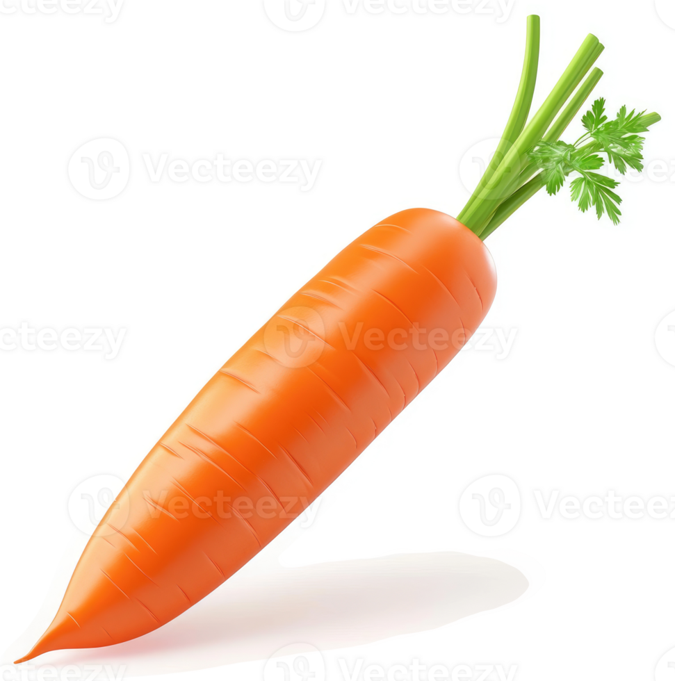 Fresh, vibrant orange carrot with green leafy top. png