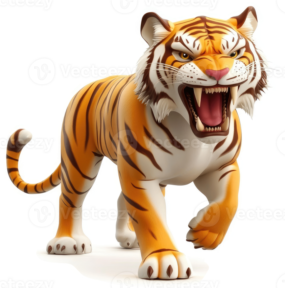 Powerful tiger in aggressive stance. png