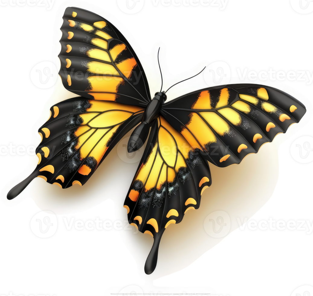 Vibrant yellow and black swallowtail butterfly. png
