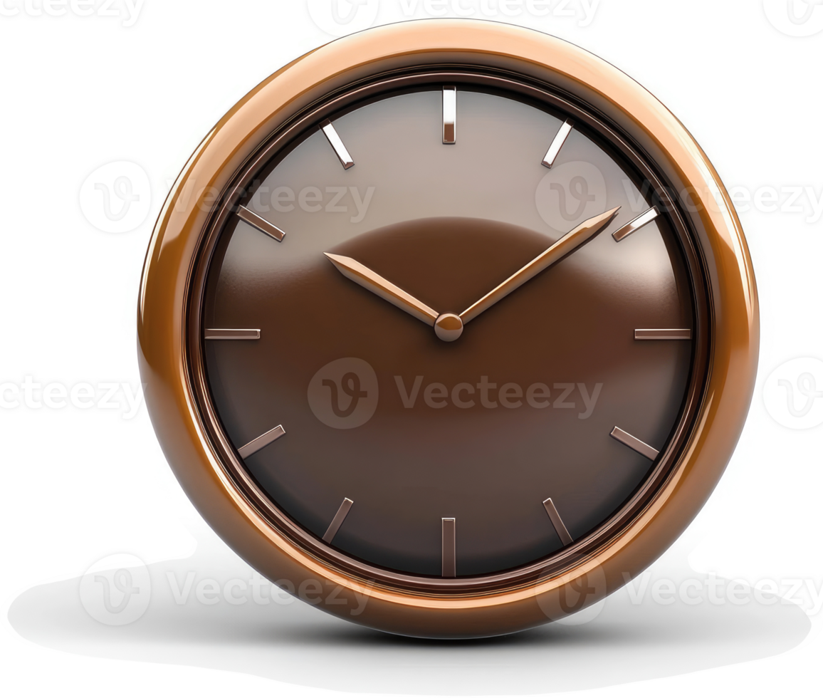 Polished copper-toned clock face, digitally rendered. png