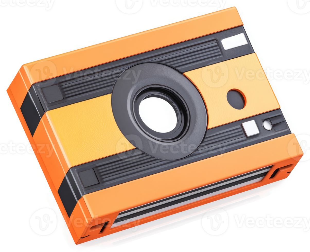 Retro-styled orange and black compact camera. png