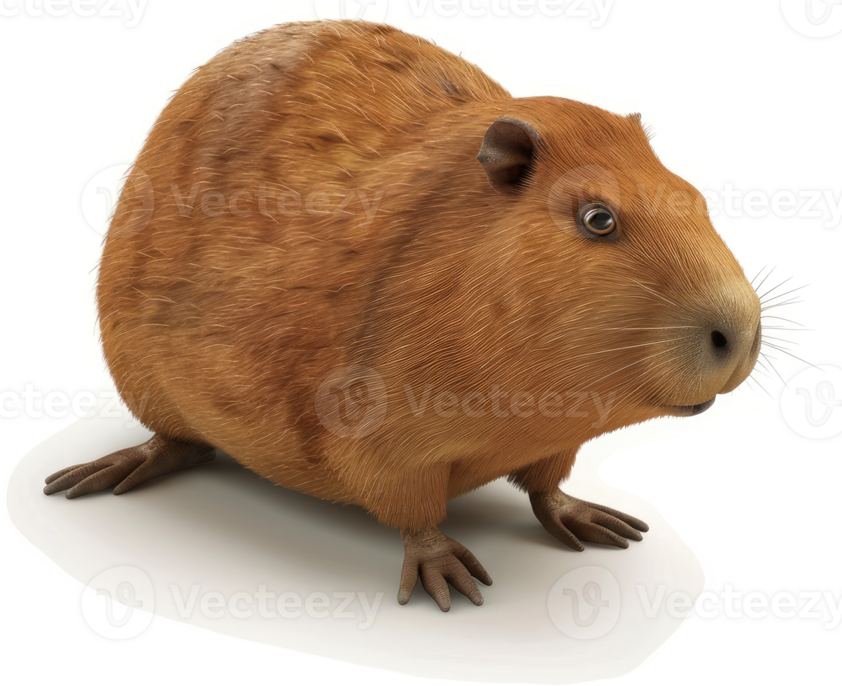 Full view of a plump, reddish-brown North American beaver. png