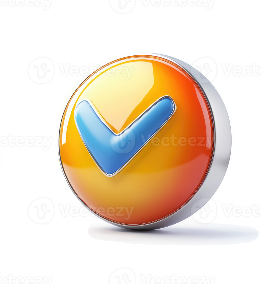 Glossy, orange-yellow button with a blue checkmark. png