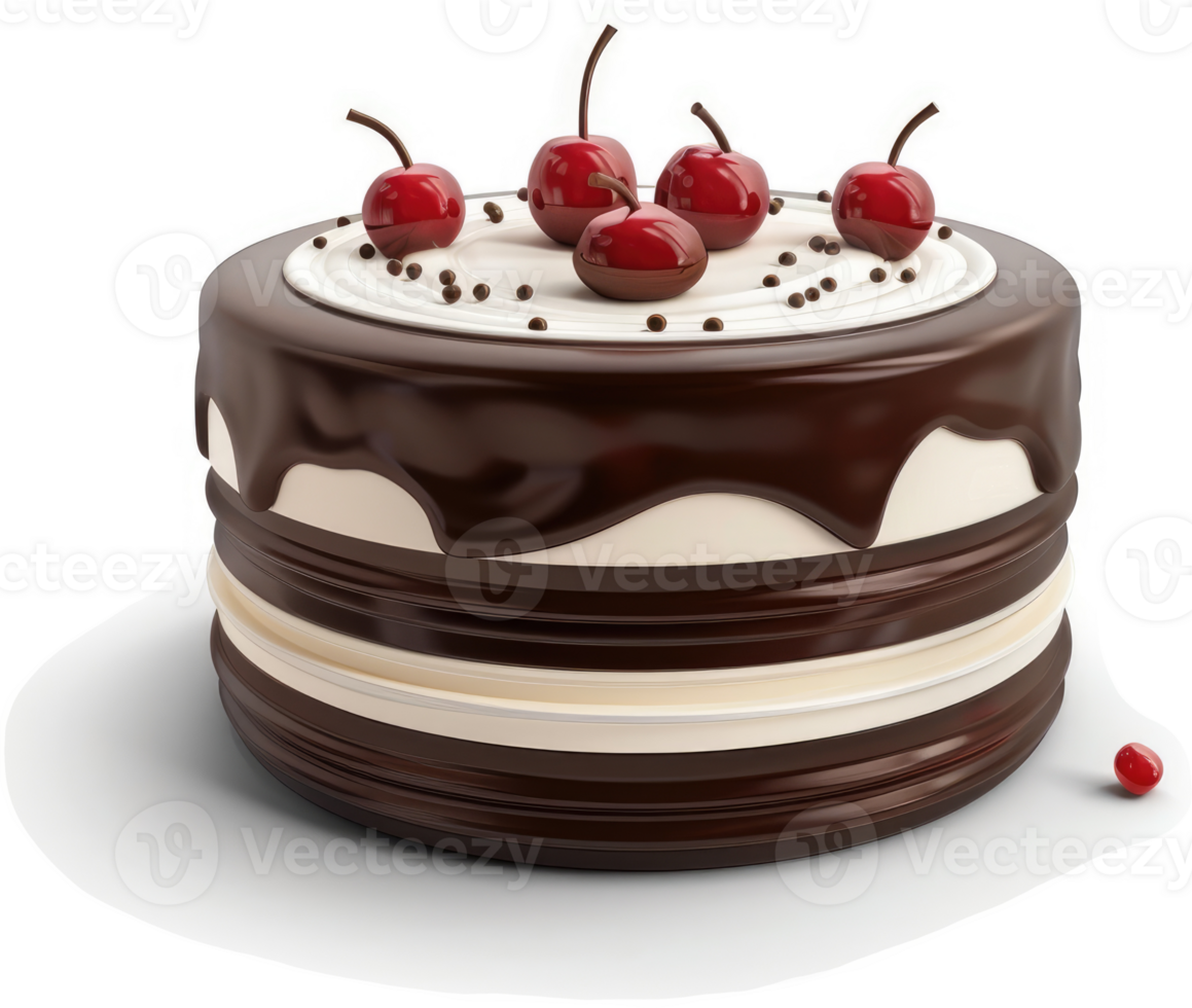 Festive chocolate cake with cherries and chocolate drizzle. png