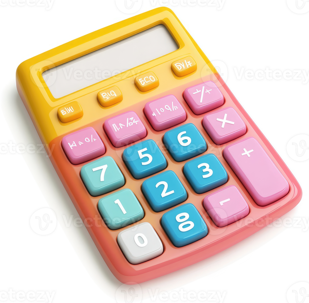 Colorful, playful calculator with vibrant keys. png