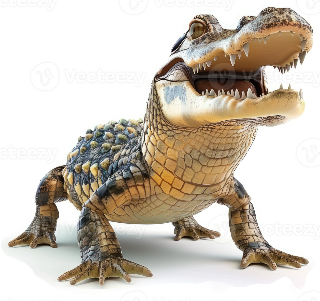 A comical, cartoonish illustration of a young alligator. png