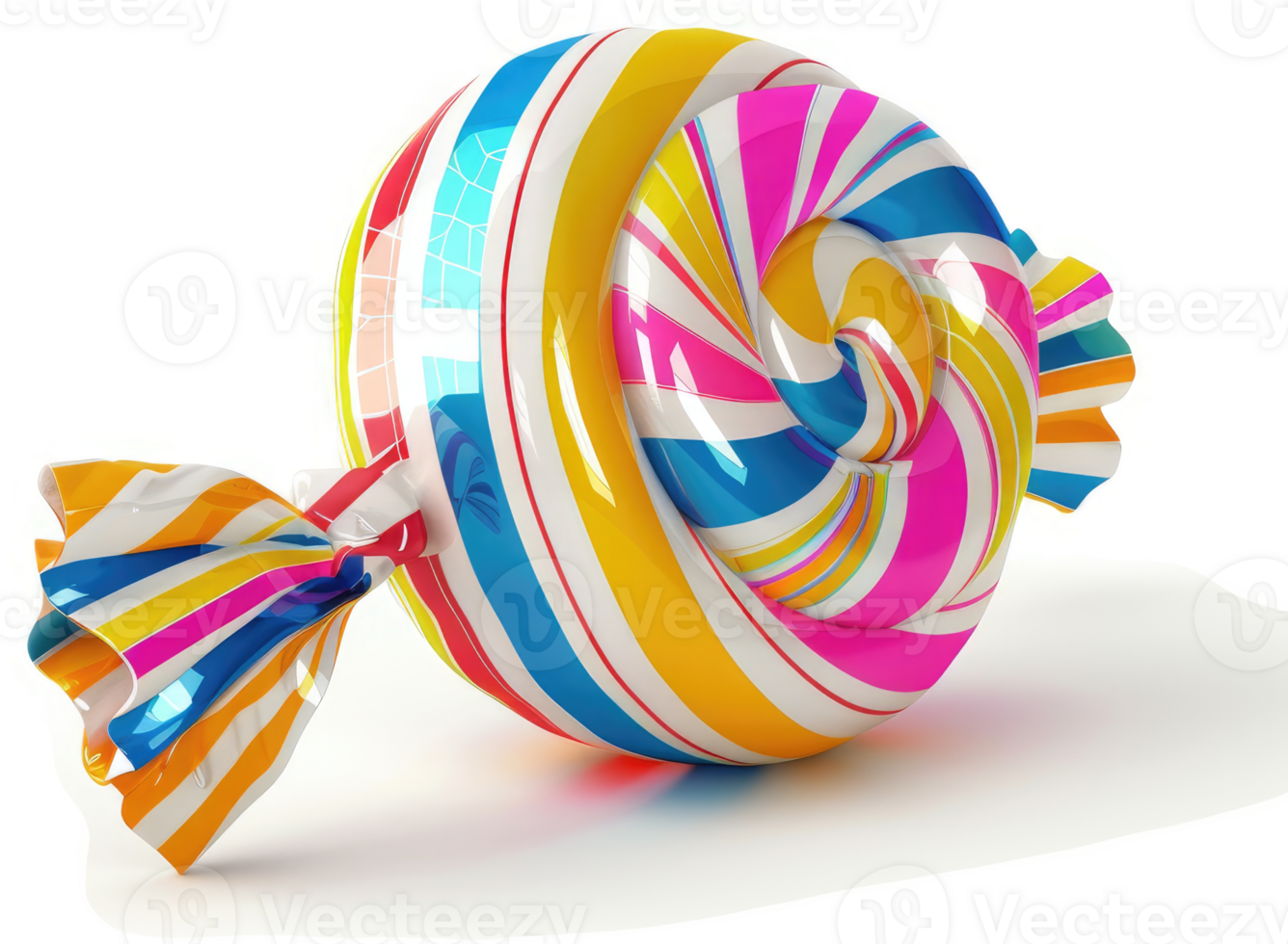 Colorful swirl hard candy wrapped in vibrant stripes. png