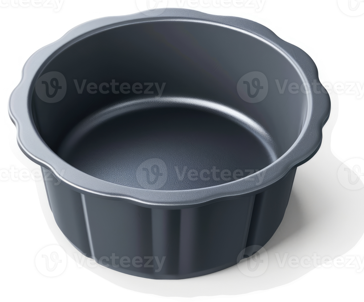 Empty dark gray round baking dish with fluted edges. png