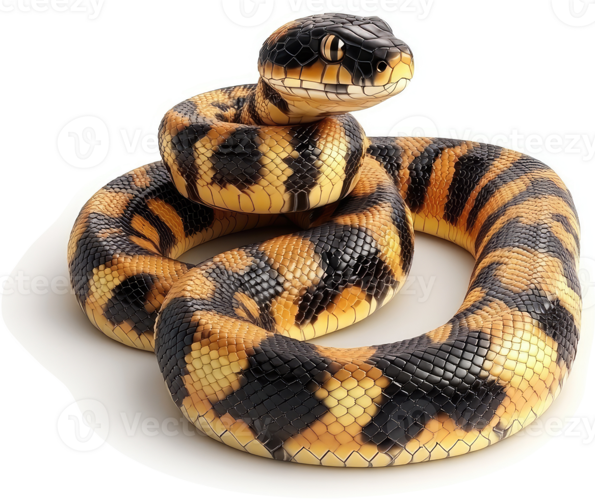 Venomous snake coiled, displaying intricate patterns. png