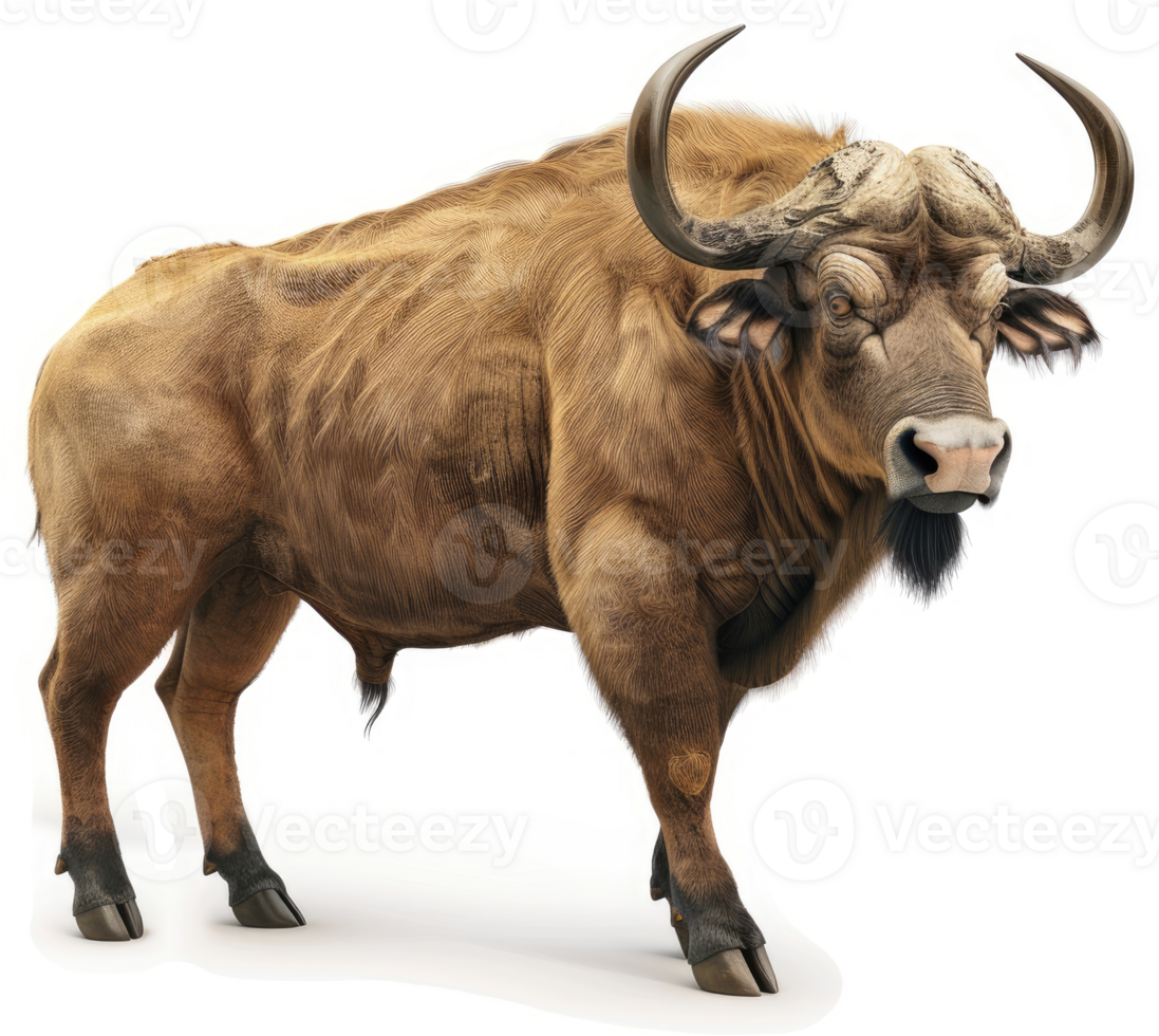 A majestic, mature African buffalo stands powerfully. png