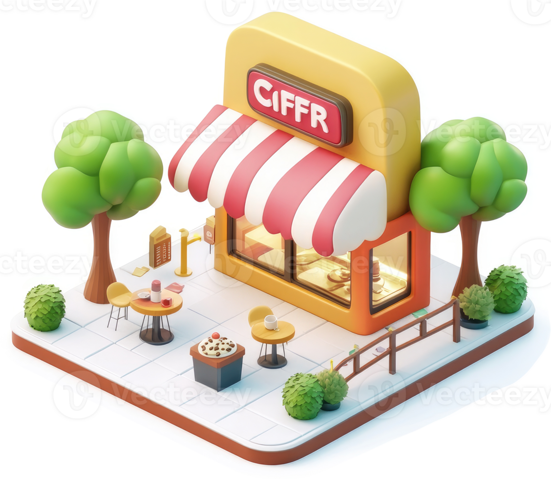 Charming cafe storefront design illustration. png