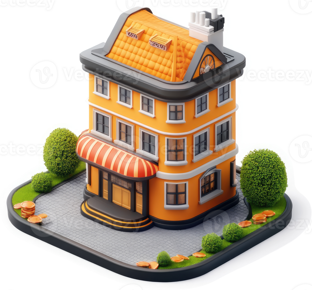 Ornate, two-story building with a charming facade. png