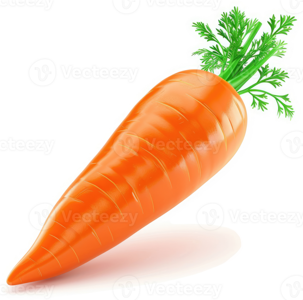 Vibrant orange carrot with green leaves. png