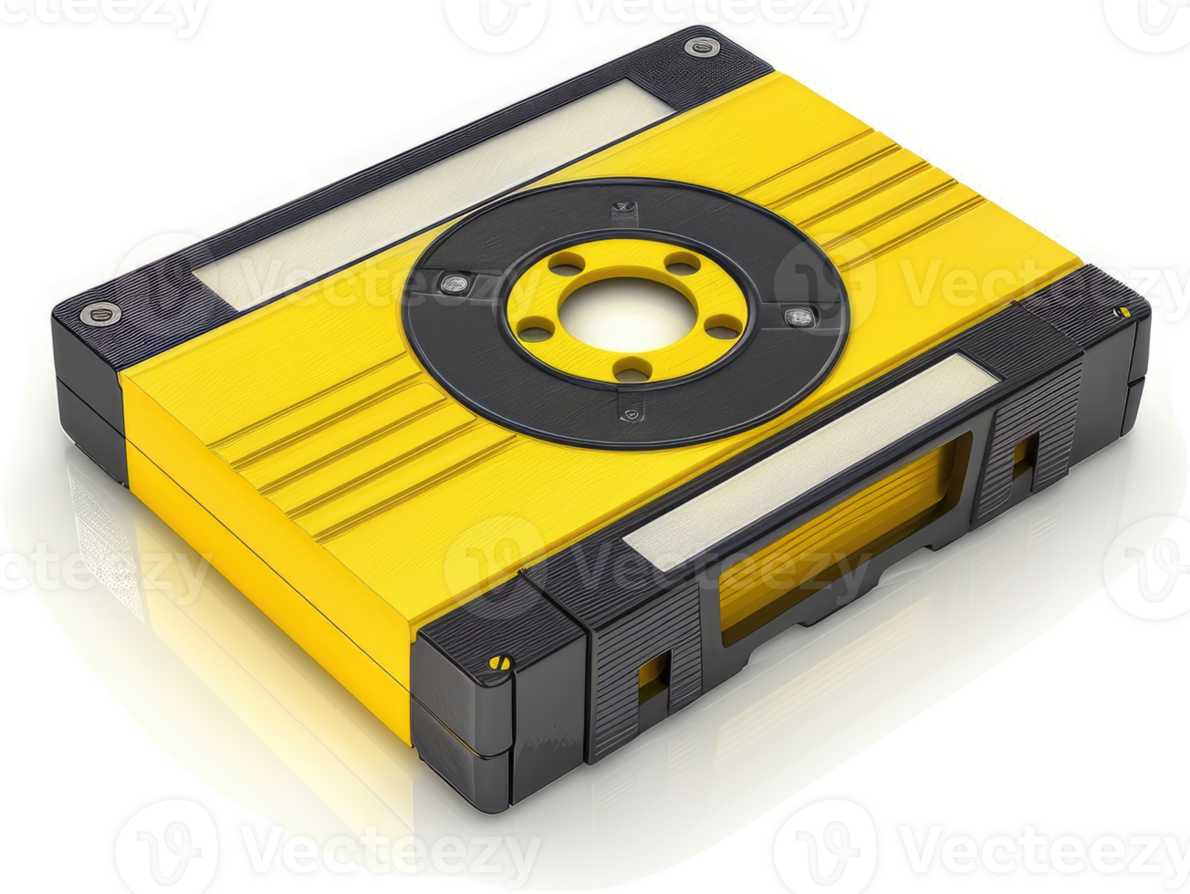 Retro cassette tape in vibrant yellow and black. png