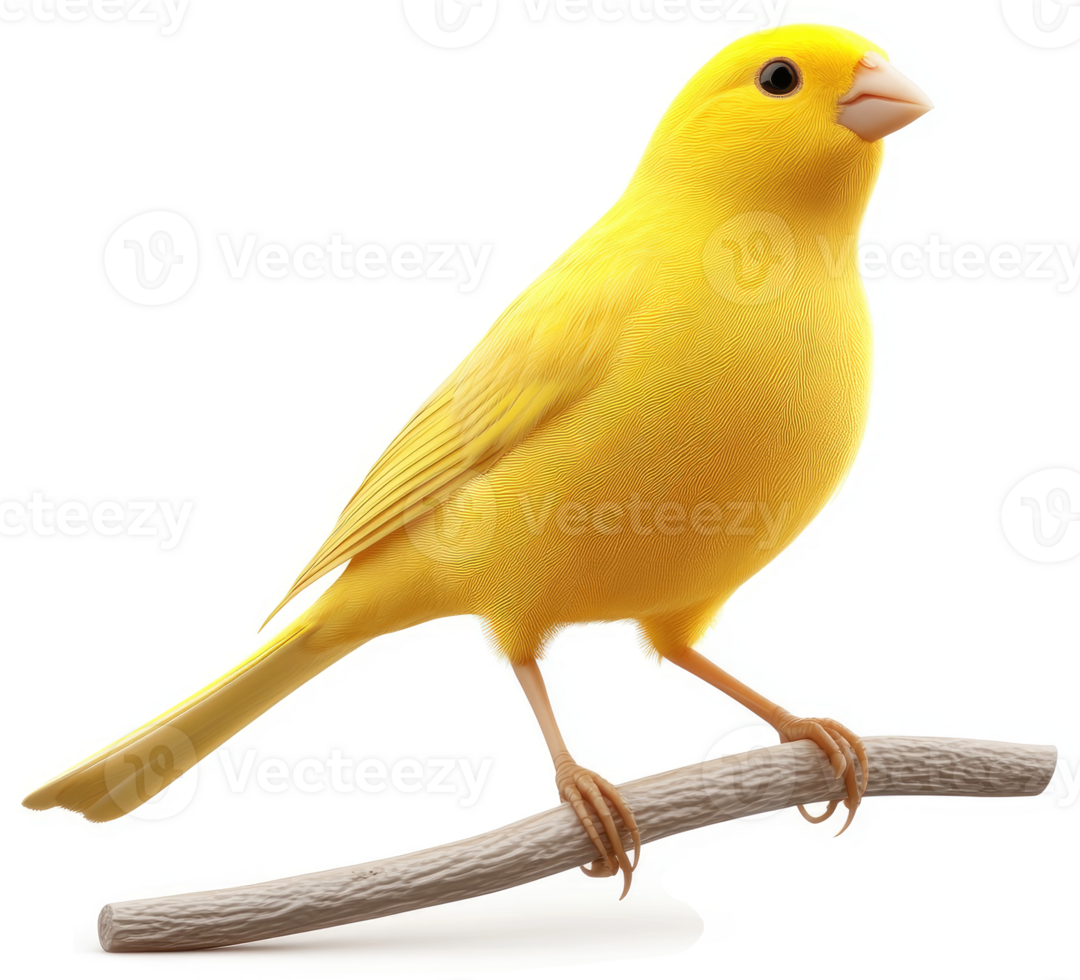 Vivid yellow canary perched on a twig. png