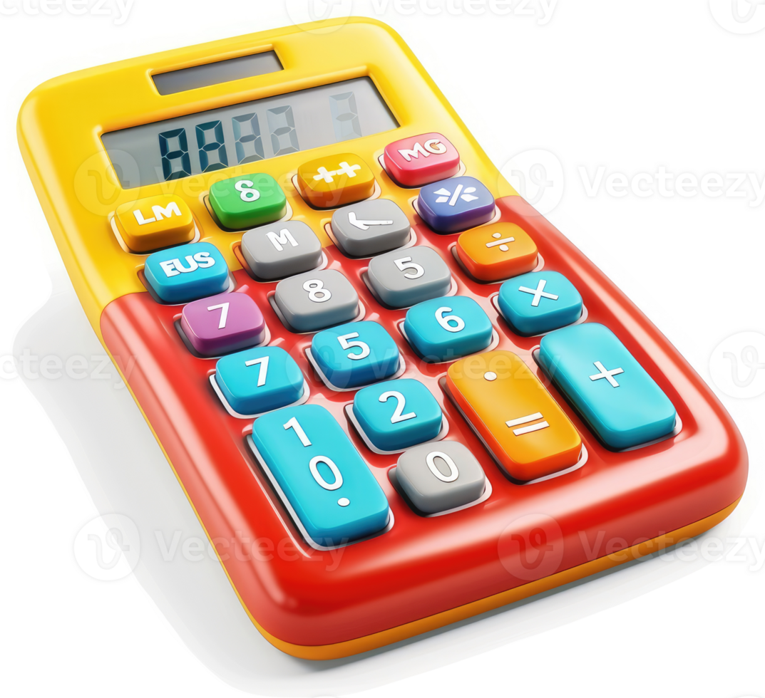 Colorful, kid-friendly calculator with bright buttons. png