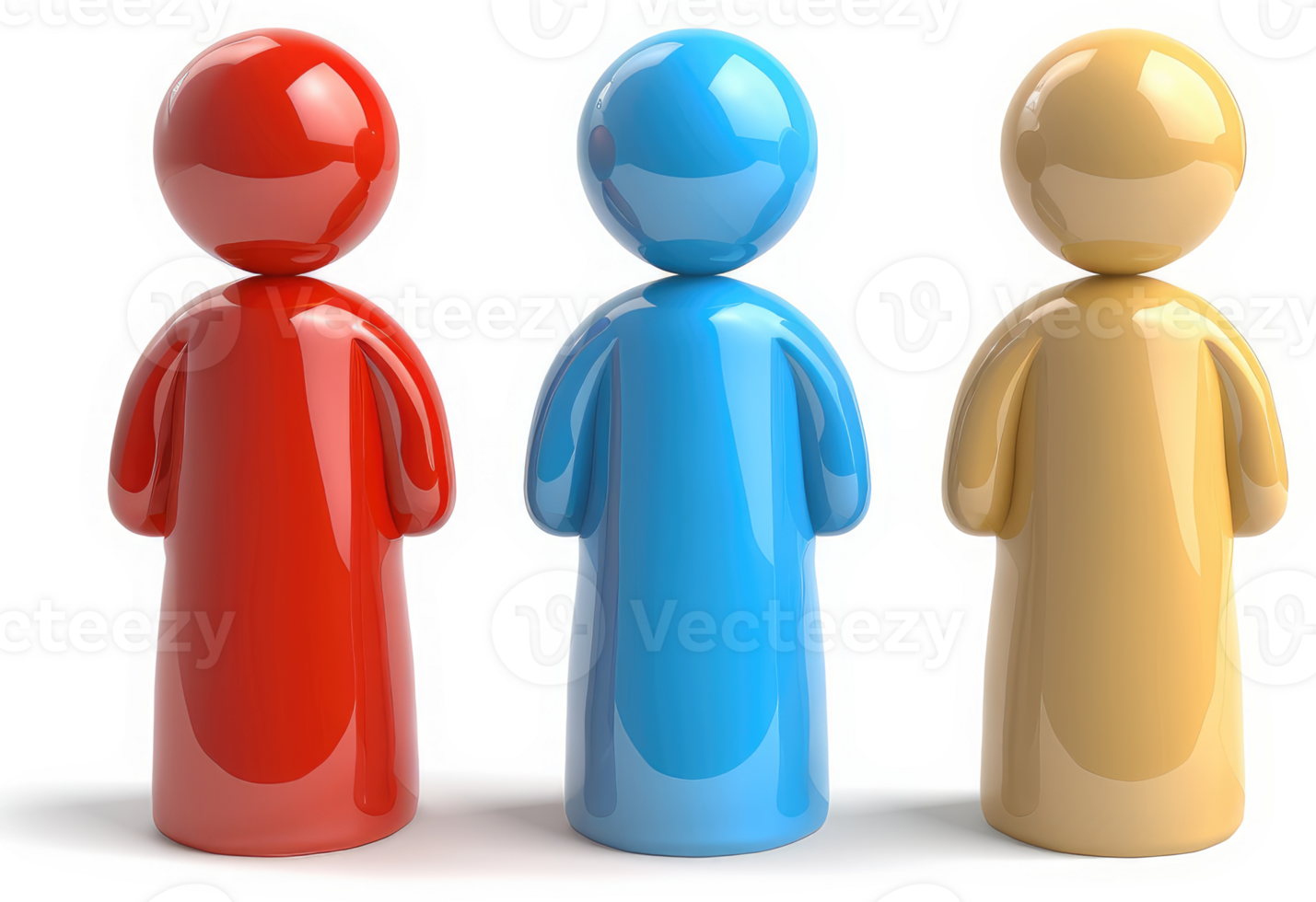 Three stylized figures of diverse colors stand in a row. png