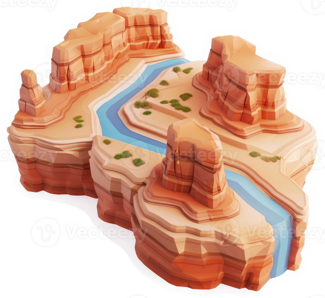 A stylized depiction of a canyon landscape. png