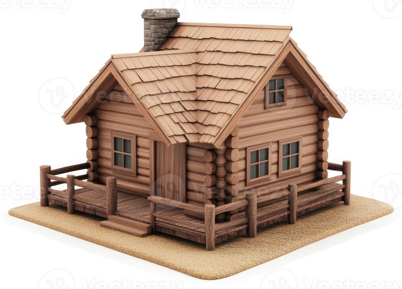 Rustic log cabin resting on a sandy plot. png