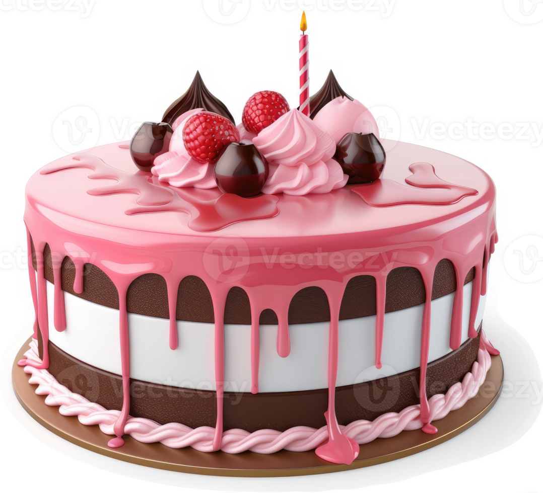 Delectable pink and chocolate birthday cake. png