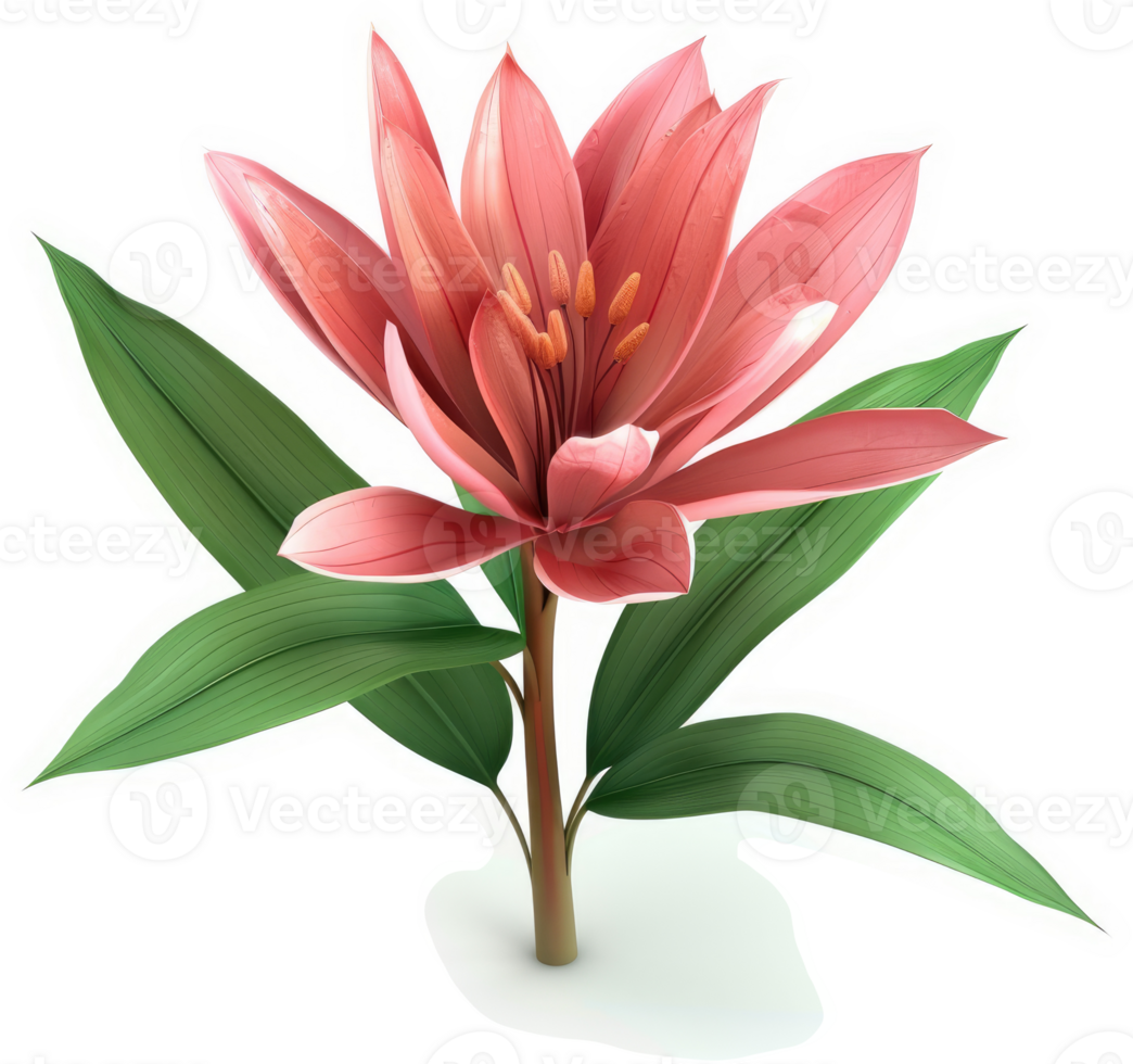 Delicate pink flower with lush green foliage. png