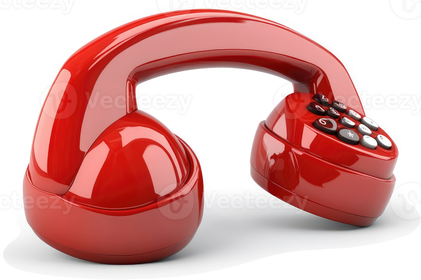 Retro red rotary phone with curved handset. png