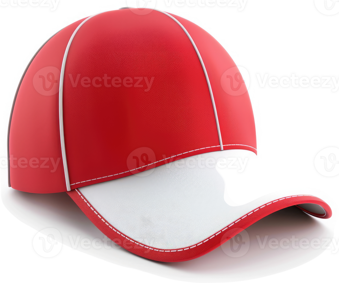 Red baseball cap with white trim. png
