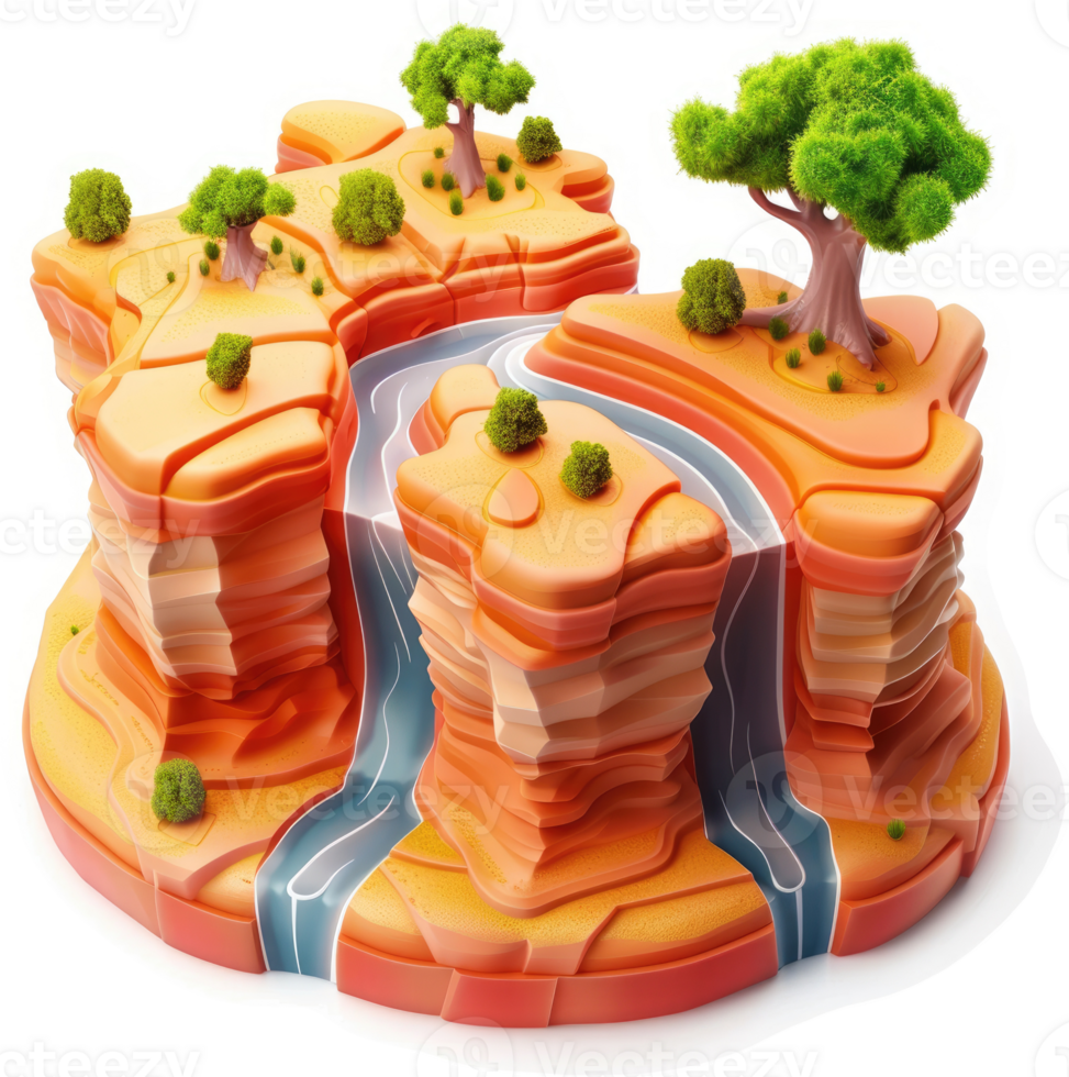 Stylized digital illustration of a sculpted desert landscape. png