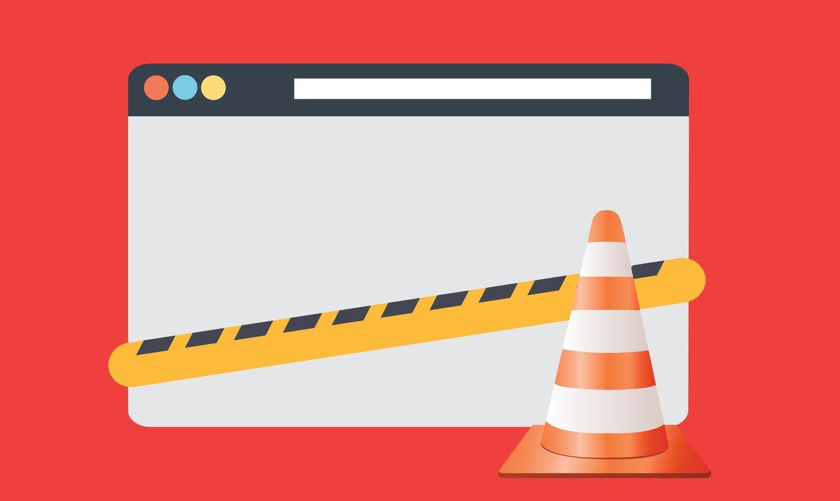 Flat design illustration of a website browser under maintenance, featuring tools, gears, and a web interface, symbolizing technical updates, development, and system repair in a clean modern style. vector