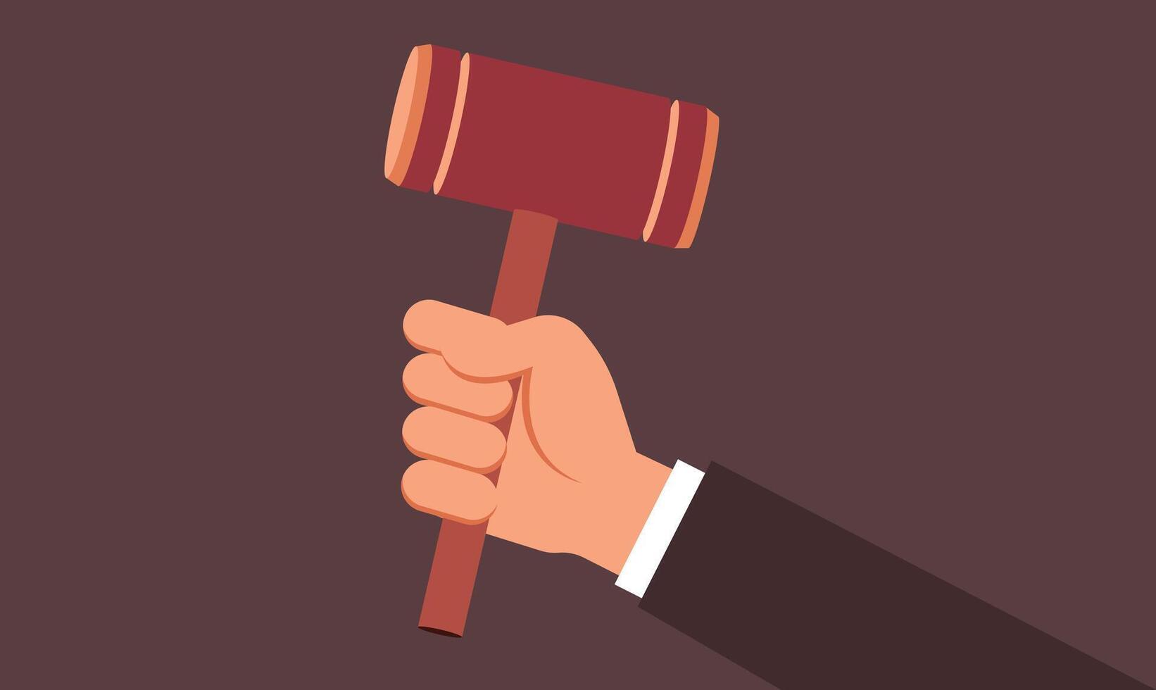 illustration of a judge's hand holding a gavel, symbolizing justice, law, and the legal system in a clean, professional style vector