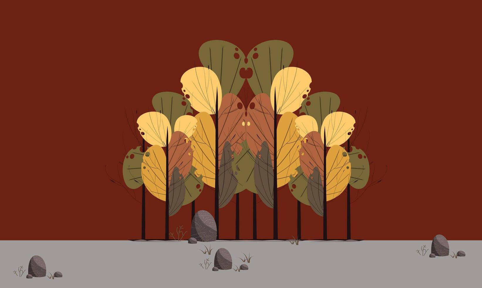 illustration of an autumn tree with orange and yellow leaves, standing isolated on a solid background vector